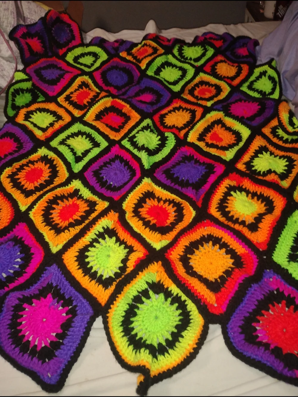 Handmade Vibrant Neon Crochet Baby Blanket - Multicolor